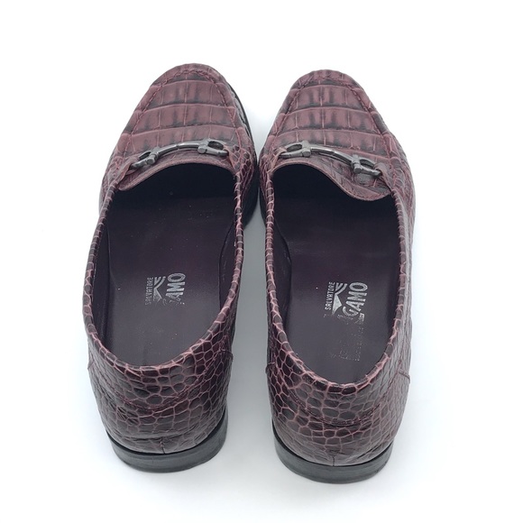 FERRAGAMO PURPLE BLACK CROC LEATHER LOAFER - Picture 4 of 8